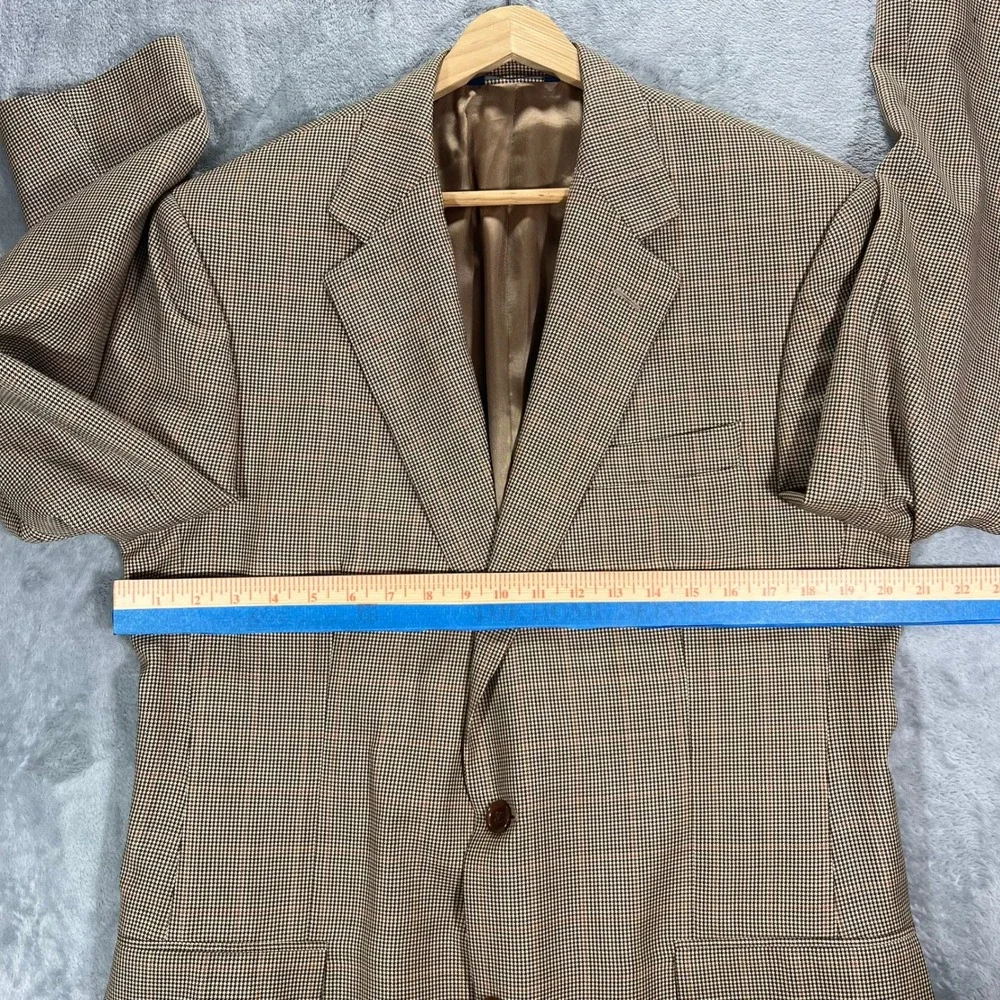 Brooks Brothers Sport Coat Mens 41L Tan Houndstooth Excellent Worsted Wool Italy